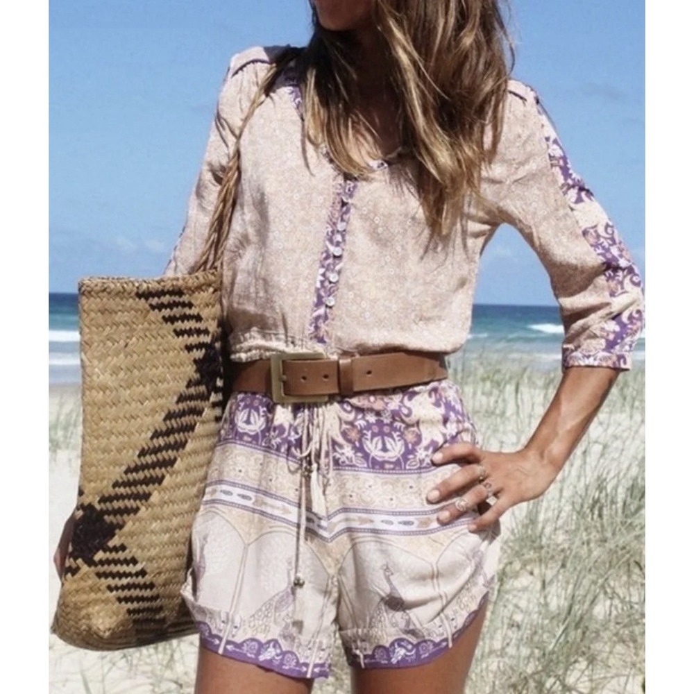 Spell And The Gypsy Xanadu Playsuit Peacock Romper in Gold Dust Size Small Boho